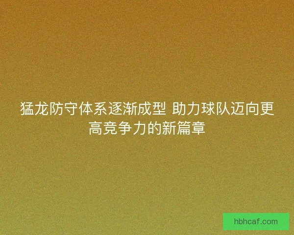 猛龙防守体系逐渐成型 助力球队迈向更高竞争力的新篇章